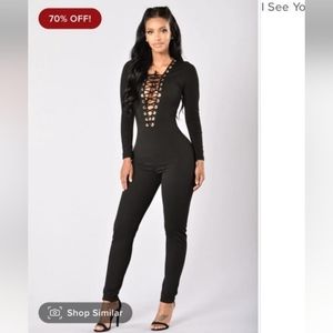 Fashion Nova Lace up black gold grommets jumpsuit, M